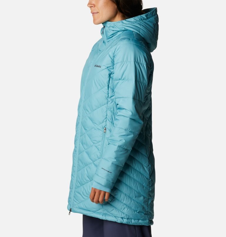 Women's Columbia Heavenly Long Hooded Down Jackets Turquoise | CA-T5L41