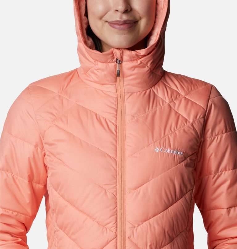 Women's Columbia Heavenly Long Hooded Down Jackets Coral | CA-ZCL63