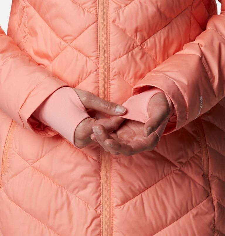 Women's Columbia Heavenly Long Hooded Down Jackets Coral | CA-ZCL63