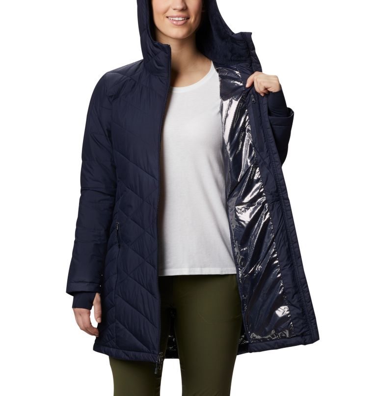 Women's Columbia Heavenly Long Hooded Jackets Navy | CA-LC185