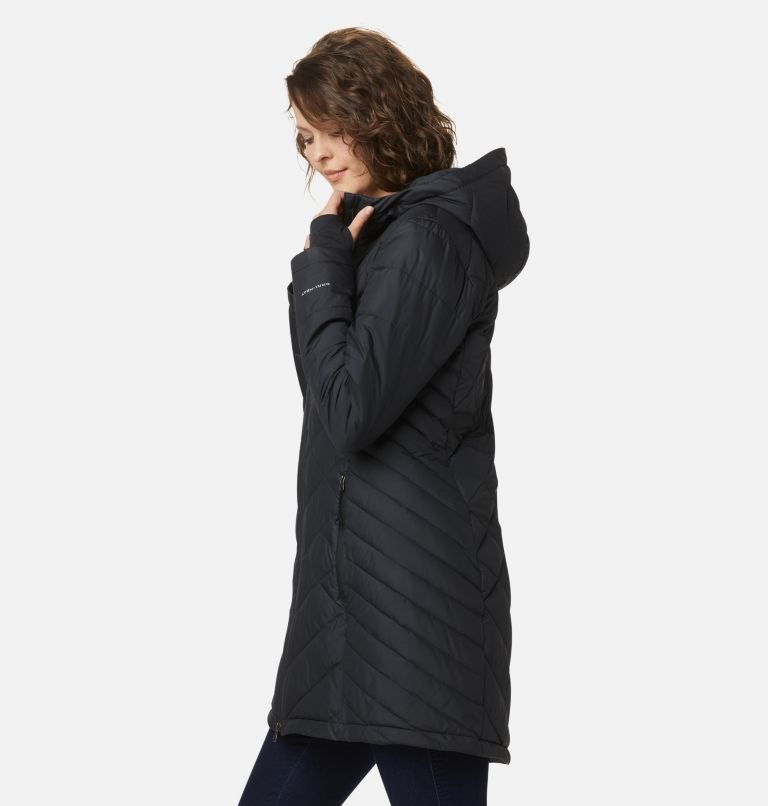 Women's Columbia Heavenly Long Hooded Jackets Black | CA-N6C83