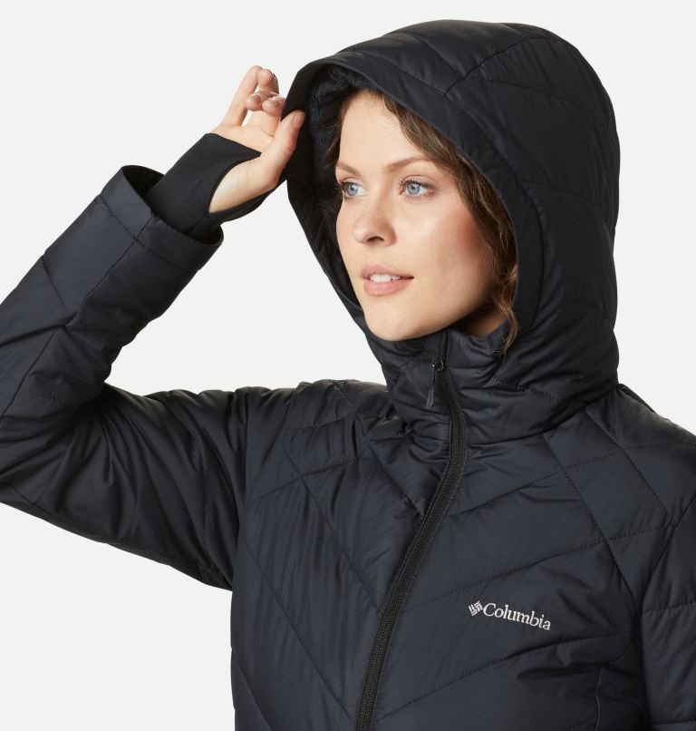 Women's Columbia Heavenly Long Hooded Jackets Black | CA-N6C83