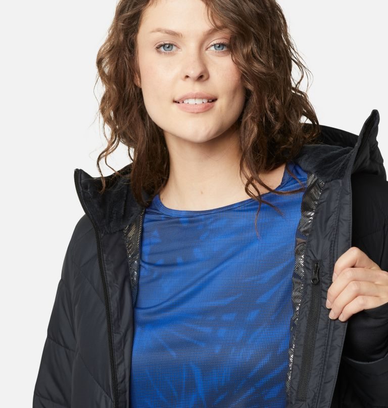 Women's Columbia Heavenly Long Hooded Jackets Black | CA-N6C83