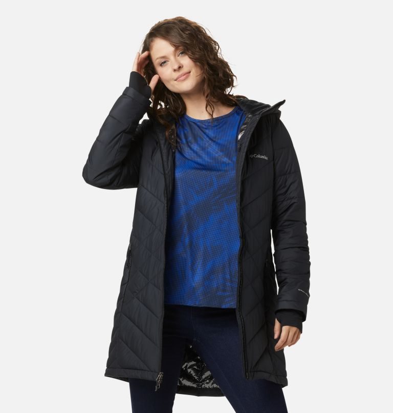 Women's Columbia Heavenly Long Hooded Jackets Black | CA-N6C83