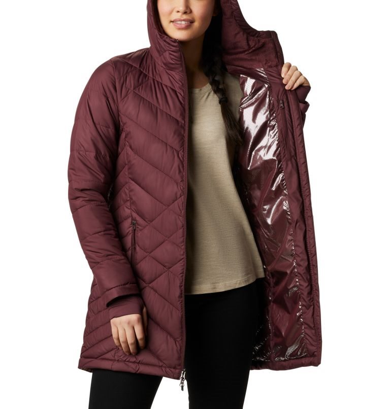 Women's Columbia Heavenly Long Hooded Jackets Burgundy | CA-NL406