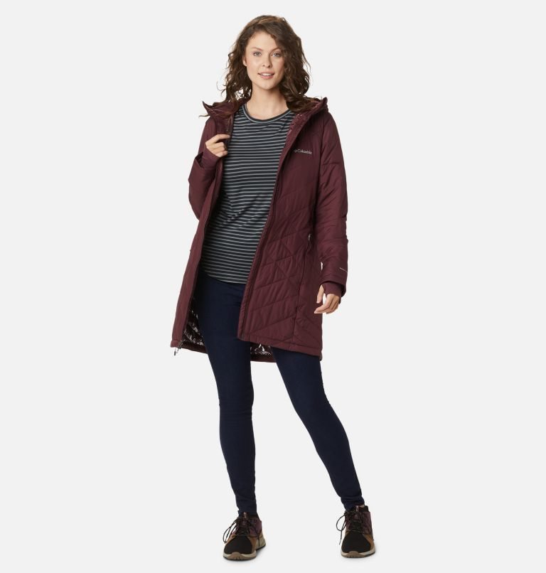 Women's Columbia Heavenly Long Hooded Jackets Burgundy | CA-NL406