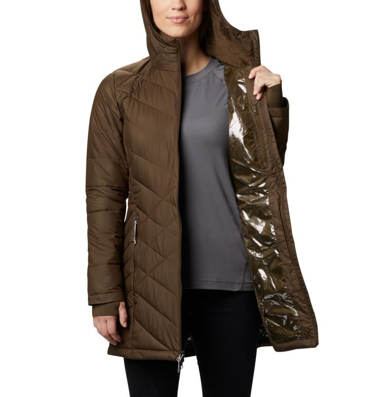 Women's Columbia Heavenly Long Hooded Jackets Dark Brown | CA-W10C4