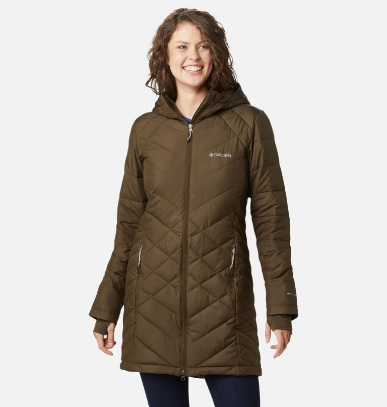 Women's Columbia Heavenly Long Hooded Jackets Dark Brown | CA-W10C4