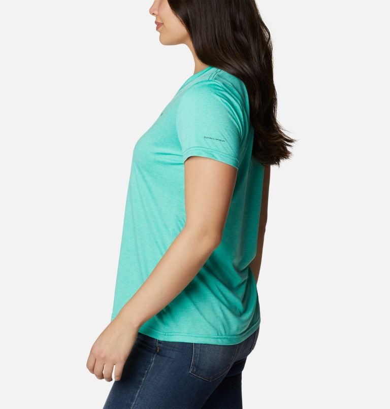 Women's Columbia Hike Short Sleeve V-Neck T Shirts Turquoise | CA-N16A8