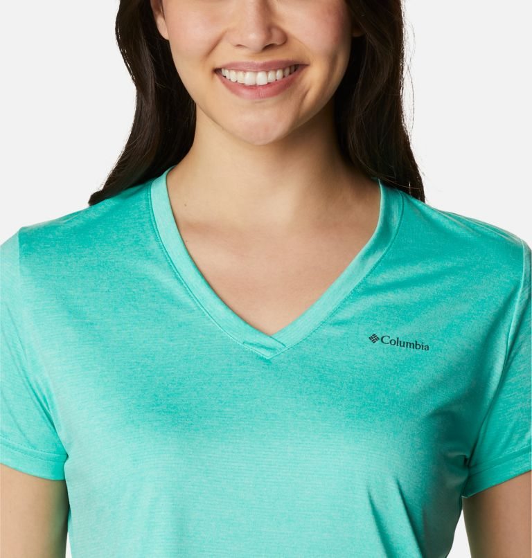 Women's Columbia Hike Short Sleeve V-Neck T Shirts Turquoise | CA-N16A8