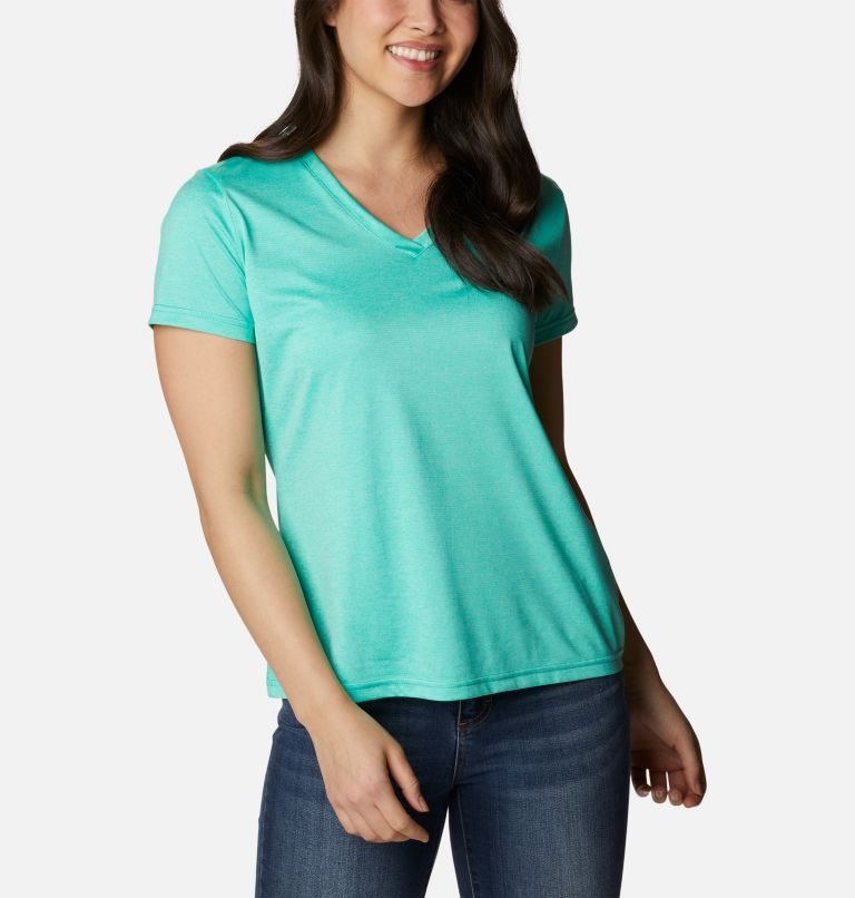 Women's Columbia Hike Short Sleeve V-Neck T Shirts Turquoise | CA-N16A8