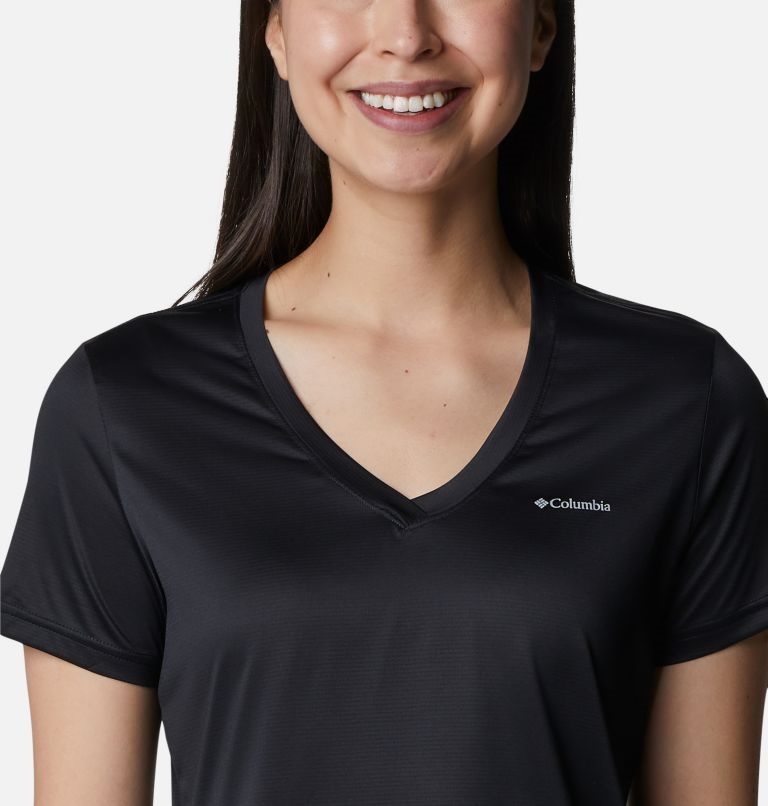 Women's Columbia Hike V-Neck T Shirts Black | CA-ZC8A5