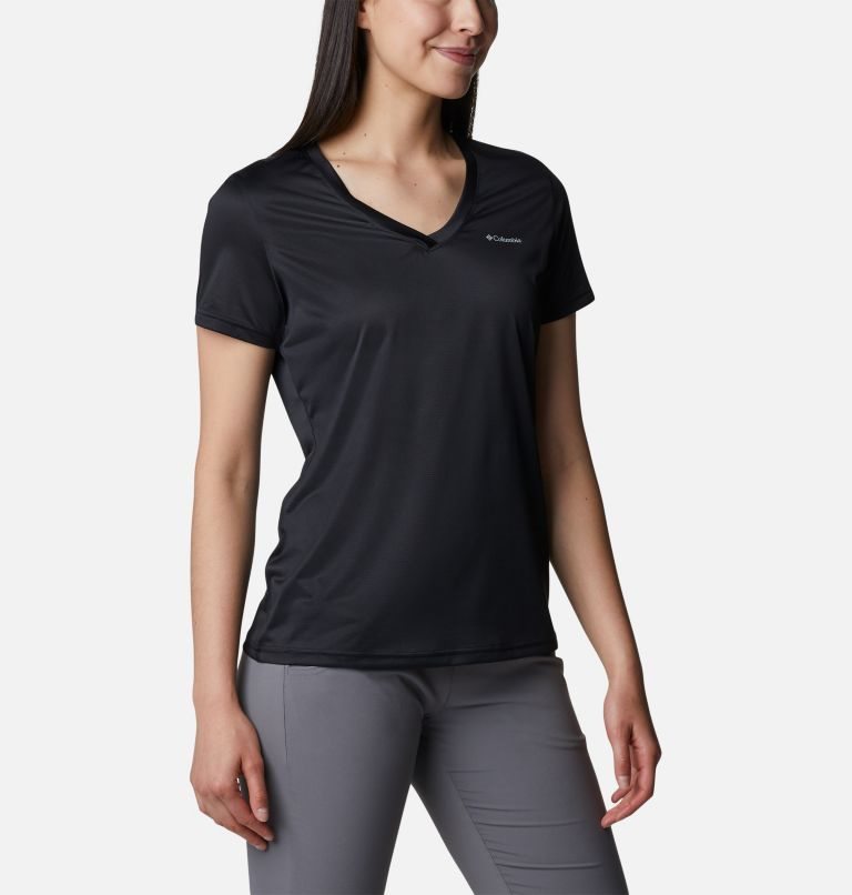 Women's Columbia Hike V-Neck T Shirts Black | CA-ZC8A5