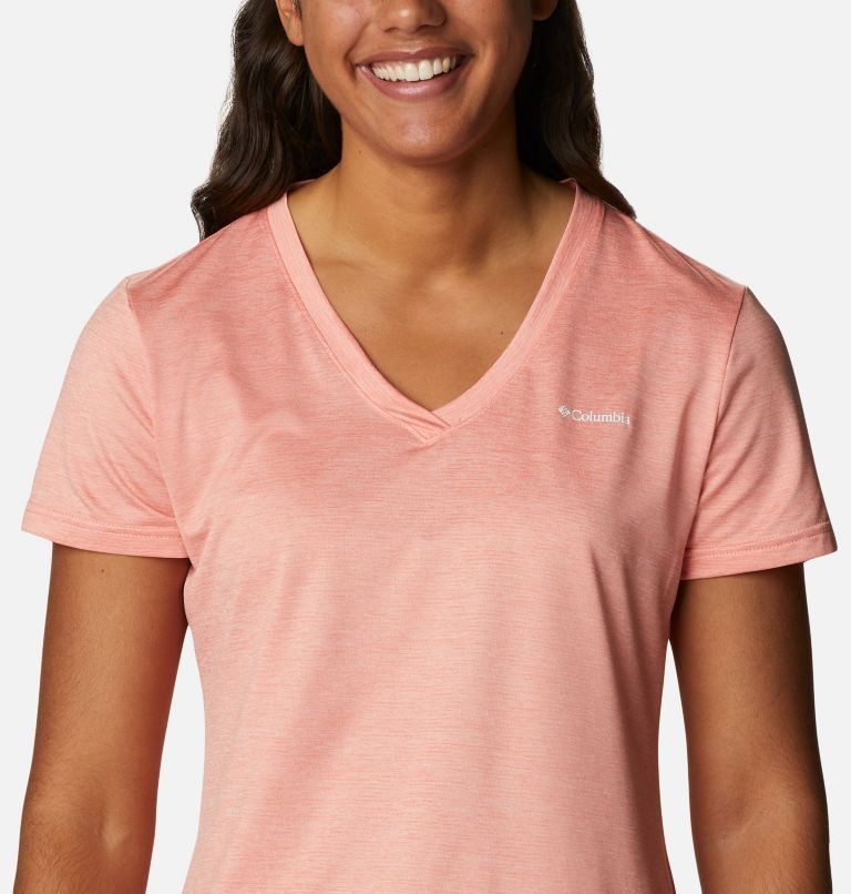 Women's Columbia Hike V-Neck T Shirts Coral | CA-N8CAL