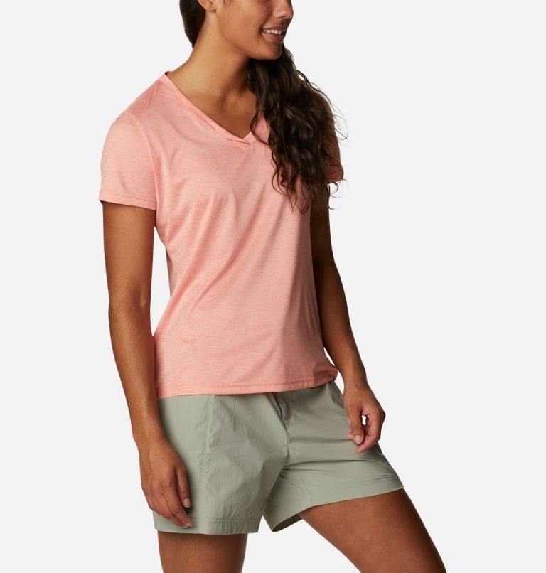 Women's Columbia Hike V-Neck T Shirts Coral | CA-N8CAL