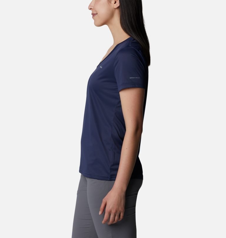 Women's Columbia Hike V-Neck T Shirts Navy | CA-Z5A04