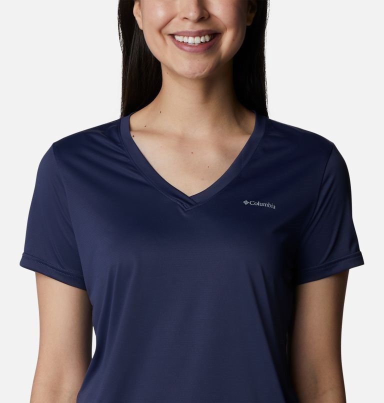 Women's Columbia Hike V-Neck T Shirts Navy | CA-Z5A04