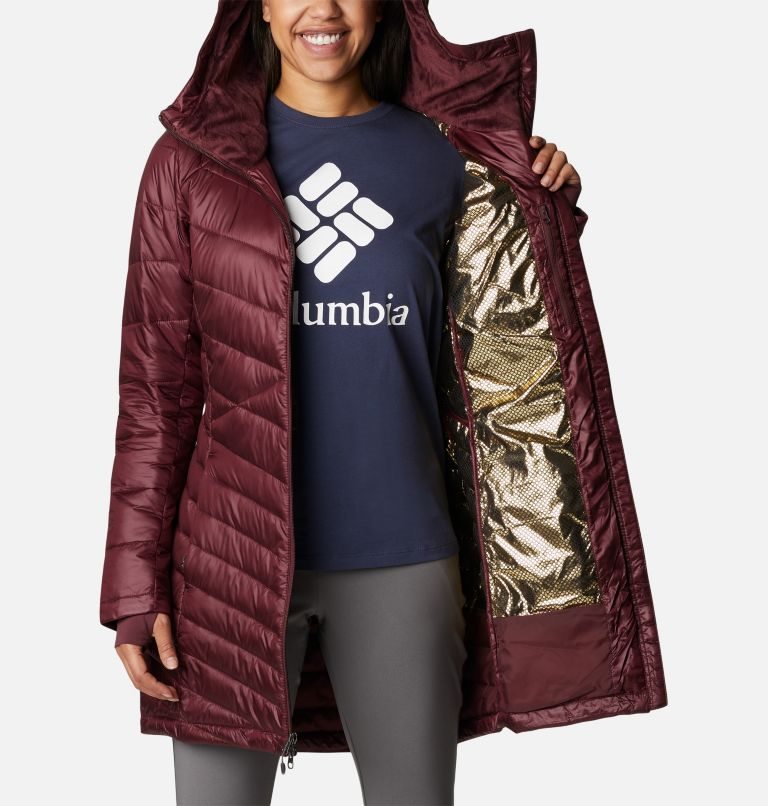 Women's Columbia Joy Peak Omni-Heat Infinity Mid Hooded Insulated Jackets Burgundy | CA-C3584