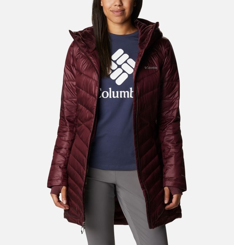 Women's Columbia Joy Peak Omni-Heat Infinity Mid Hooded Insulated Jackets Burgundy | CA-C3584