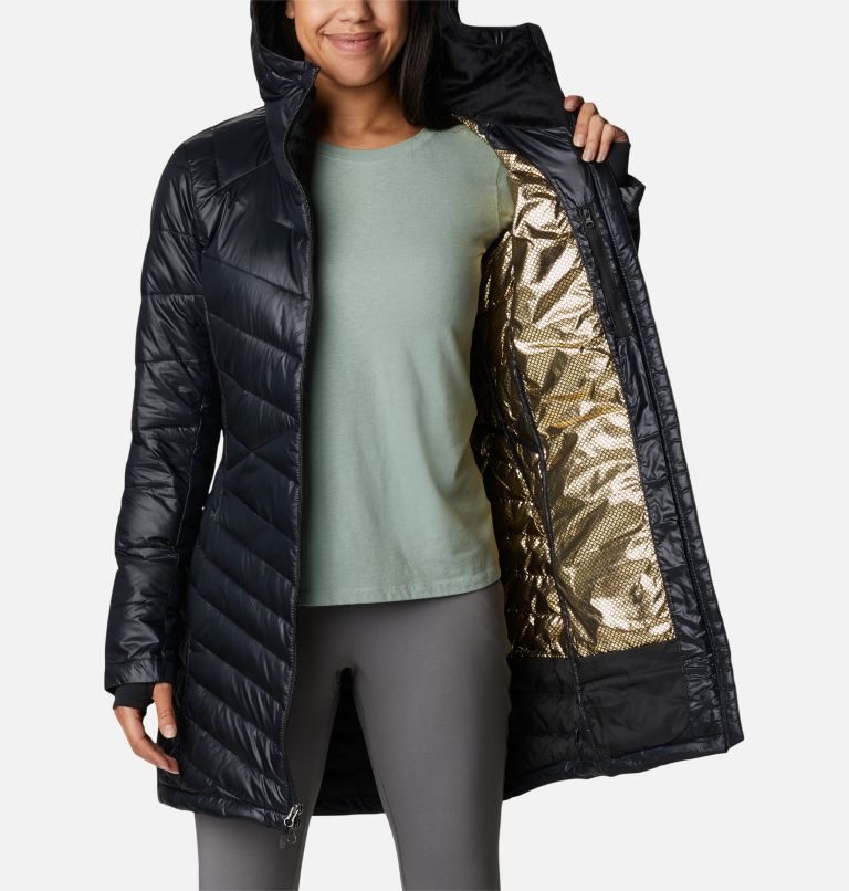 Women's Columbia Joy Peak Omni-Heat Infinity Mid Hooded Insulated Jackets Black | CA-E61CL