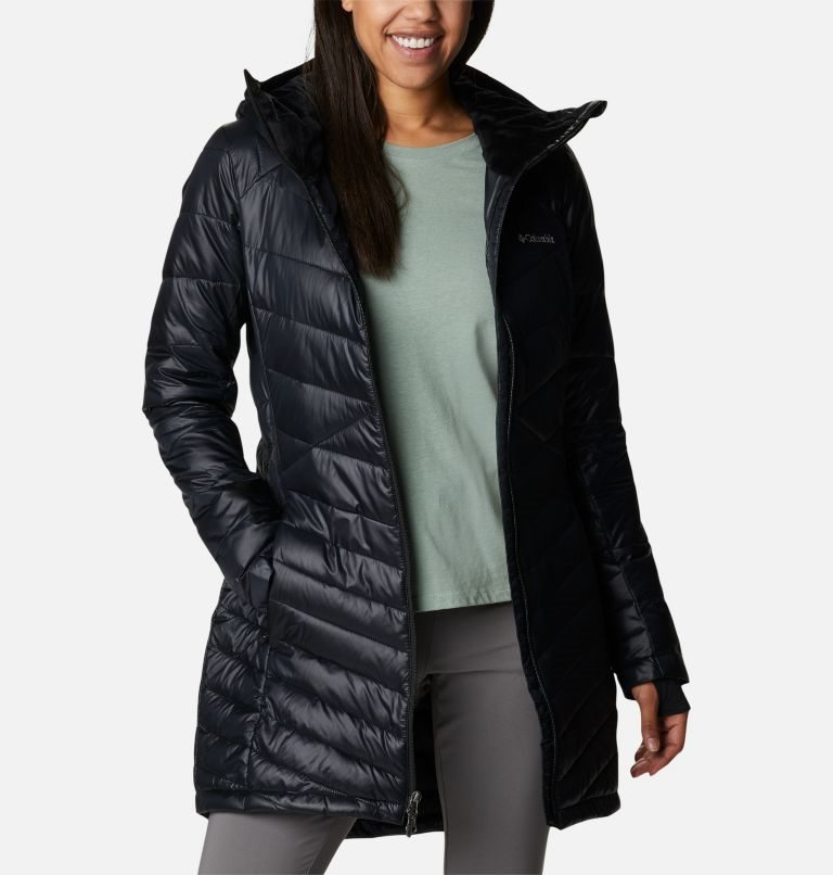 Women's Columbia Joy Peak Omni-Heat Infinity Mid Hooded Insulated Jackets Black | CA-E61CL