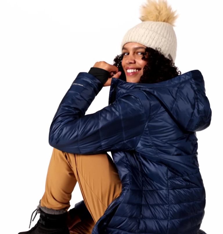 Women's Columbia Joy Peak Omni-Heat Infinity Mid Hooded Insulated Jackets Navy | CA-IA164