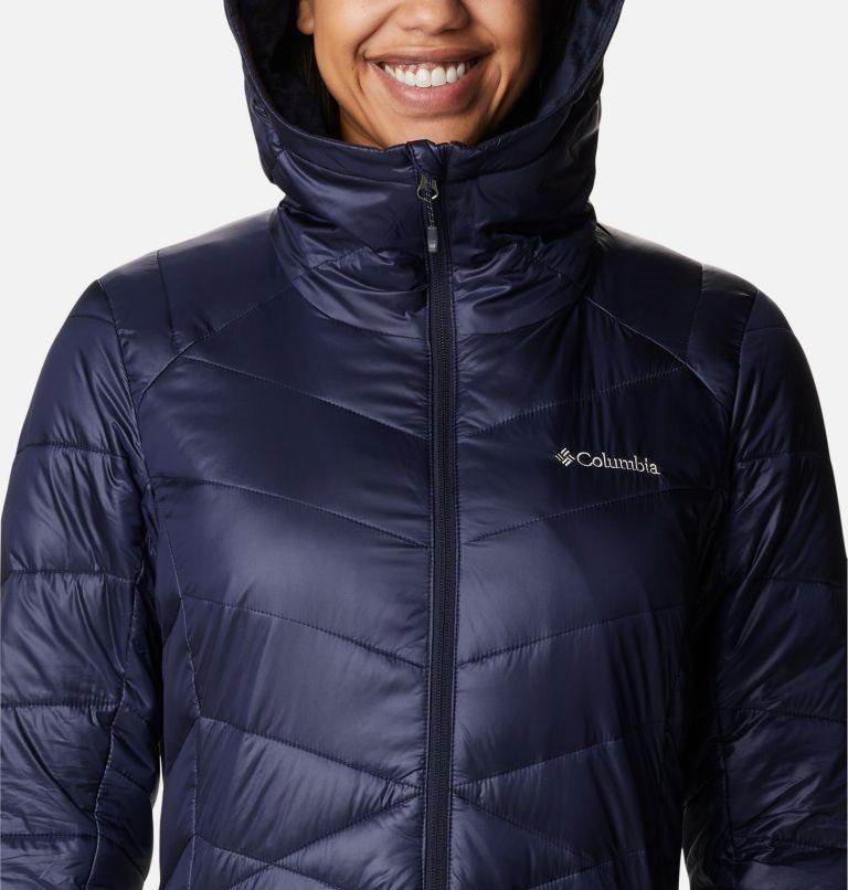 Women's Columbia Joy Peak Omni-Heat Infinity Mid Hooded Insulated Jackets Navy | CA-IA164