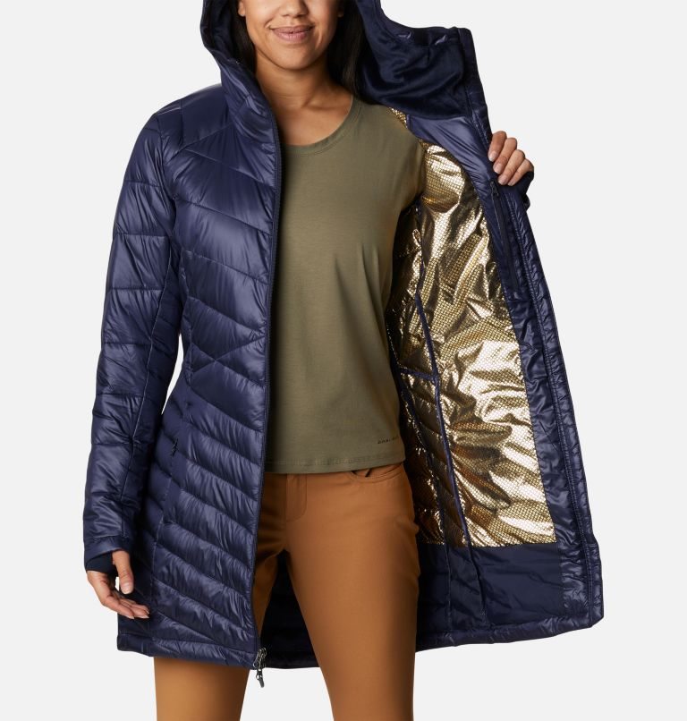 Women's Columbia Joy Peak Omni-Heat Infinity Mid Hooded Insulated Jackets Navy | CA-IA164