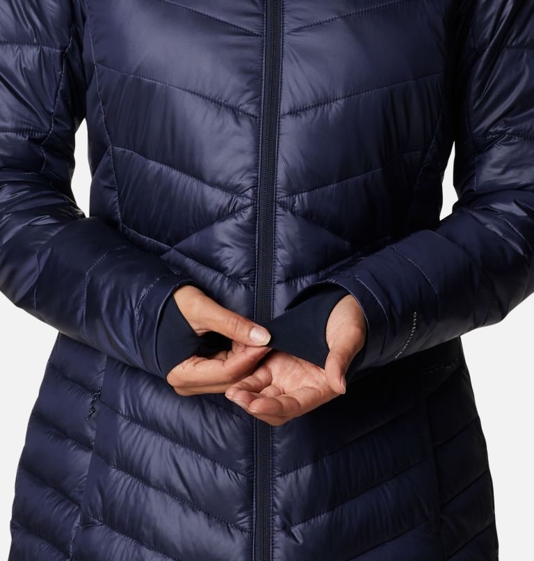 Women's Columbia Joy Peak Omni-Heat Infinity Mid Hooded Insulated Jackets Navy | CA-IA164