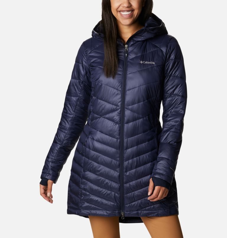 Women\'s Columbia Joy Peak Omni-Heat Infinity Mid Hooded Insulated Jackets Navy | CA-IA164