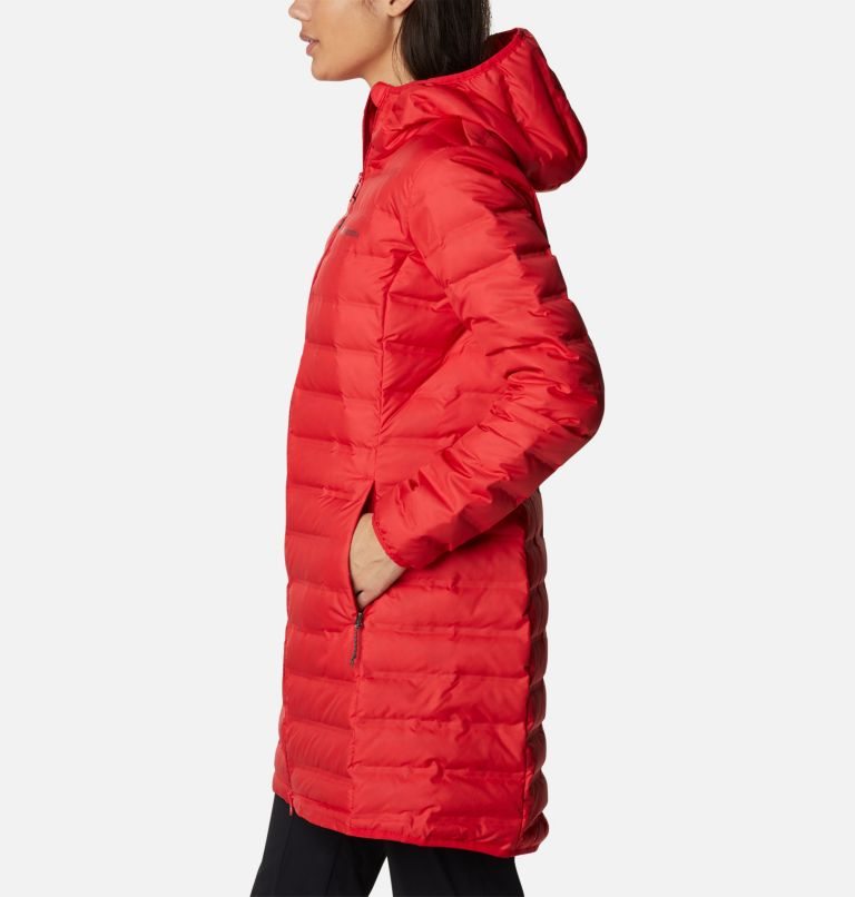 Women's Columbia Lake 22 Down Long Hooded Jackets Red | CA-P3L80