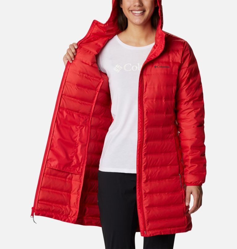 Women's Columbia Lake 22 Down Long Hooded Jackets Red | CA-P3L80