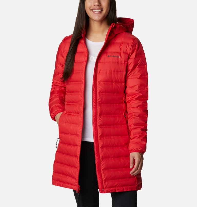 Women's Columbia Lake 22 Down Long Hooded Jackets Red | CA-P3L80