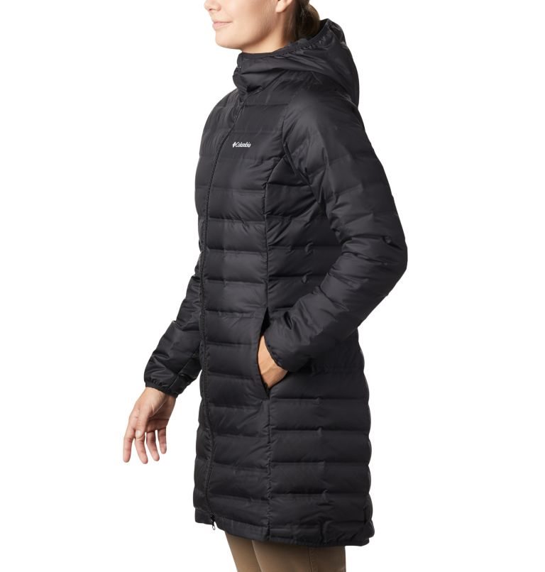 Women's Columbia Lake 22 Down Long Hooded Jackets Black | CA-U6C35