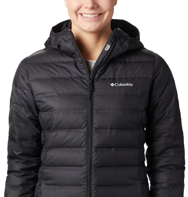 Women's Columbia Lake 22 Down Long Hooded Jackets Black | CA-U6C35