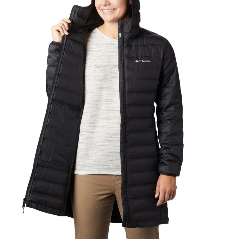 Women's Columbia Lake 22 Down Long Hooded Jackets Black | CA-U6C35