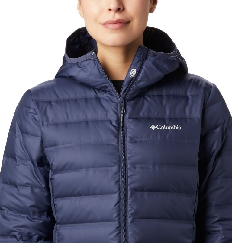 Women's Columbia Lake 22 Down Long Hooded Jackets Navy | CA-Y8CA5