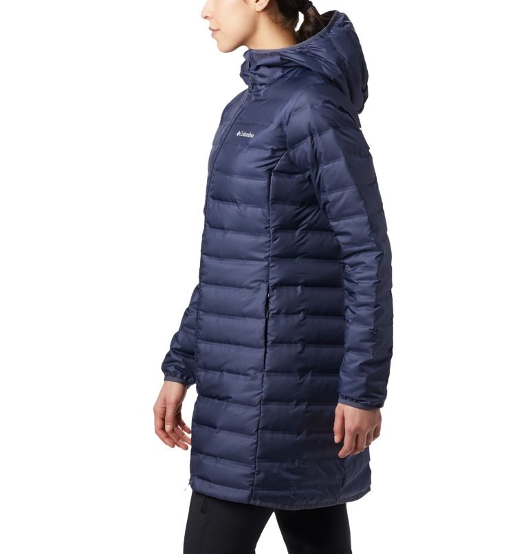 Women's Columbia Lake 22 Down Long Hooded Jackets Navy | CA-Y8CA5