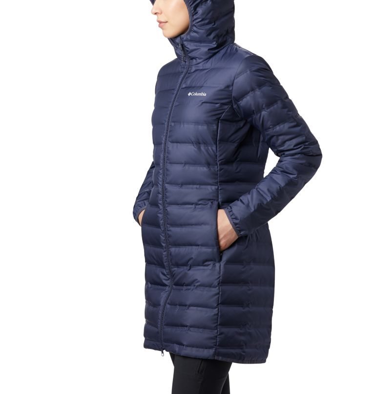 Women's Columbia Lake 22 Down Long Hooded Jackets Navy | CA-Y8CA5