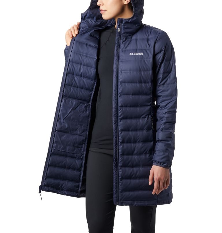 Women's Columbia Lake 22 Down Long Hooded Jackets Navy | CA-Y8CA5