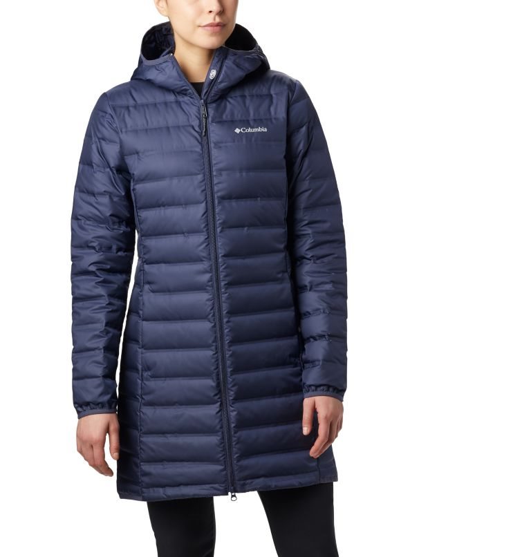 Women\'s Columbia Lake 22 Down Long Hooded Jackets Navy | CA-Y8CA5