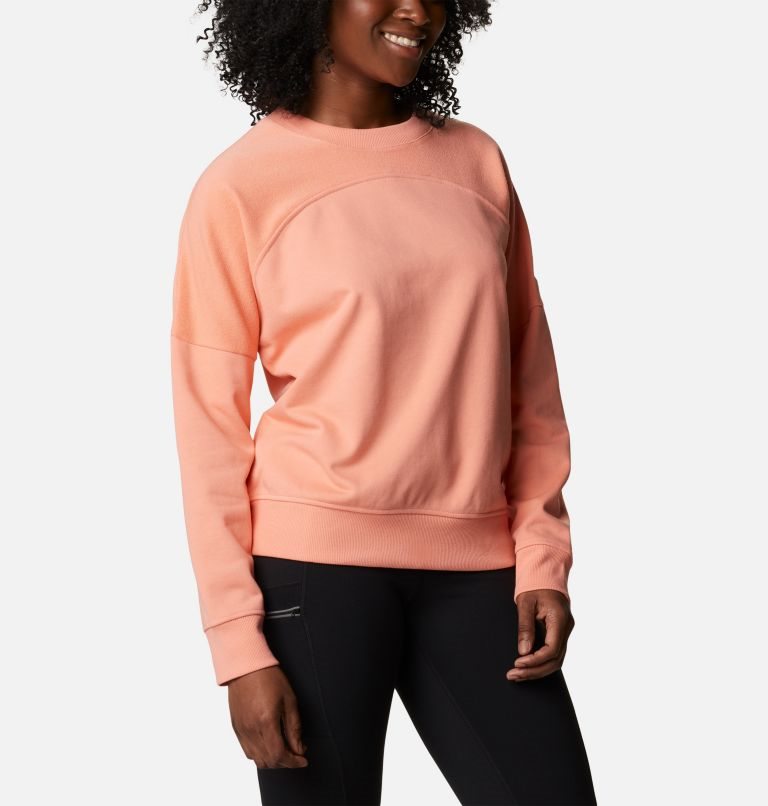 Women's Columbia Lodge French Terry Crew Sweatshirts Coral | CA-IA68C