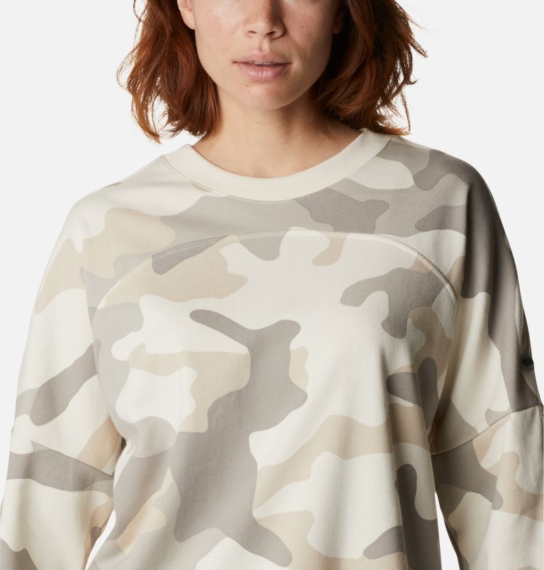 Women's Columbia Lodge French Terry Crew Sweatshirts Camo | CA-YLA54