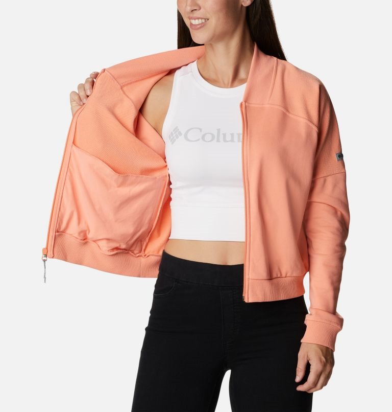 Women's Columbia Lodge French Terry Full Zip Jackets Coral | CA-W86A4