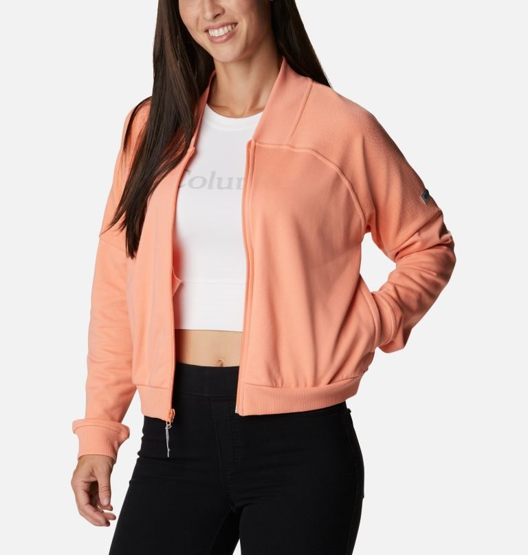 Women's Columbia Lodge French Terry Full Zip Jackets Coral | CA-W86A4