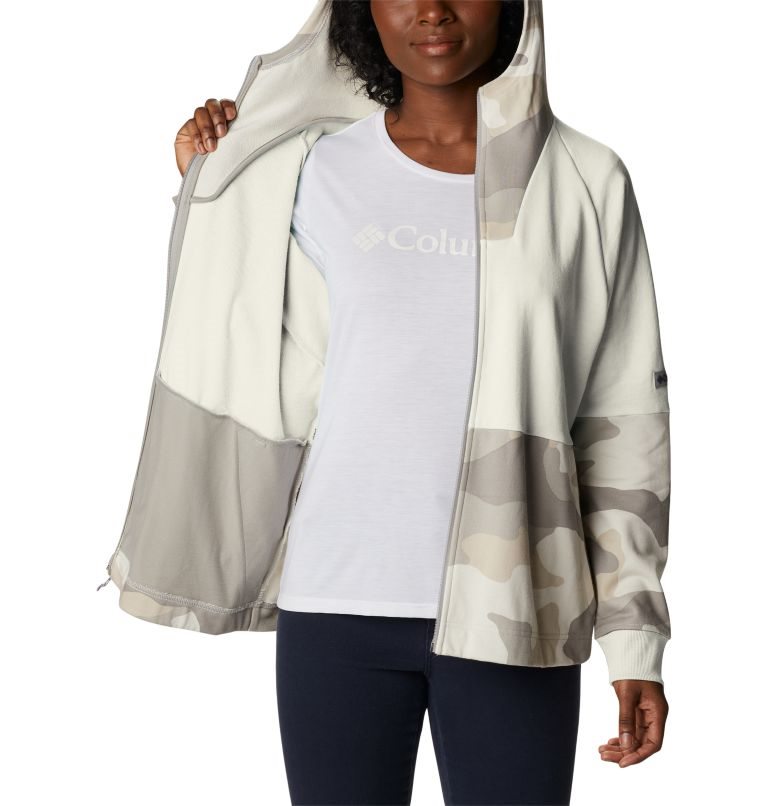 Women's Columbia Lodge French Terry Hooded Full-Zip Jackets Cream / Camo | CA-J634C