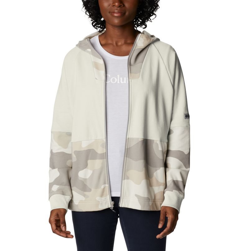 Women's Columbia Lodge French Terry Hooded Full-Zip Jackets Cream / Camo | CA-J634C