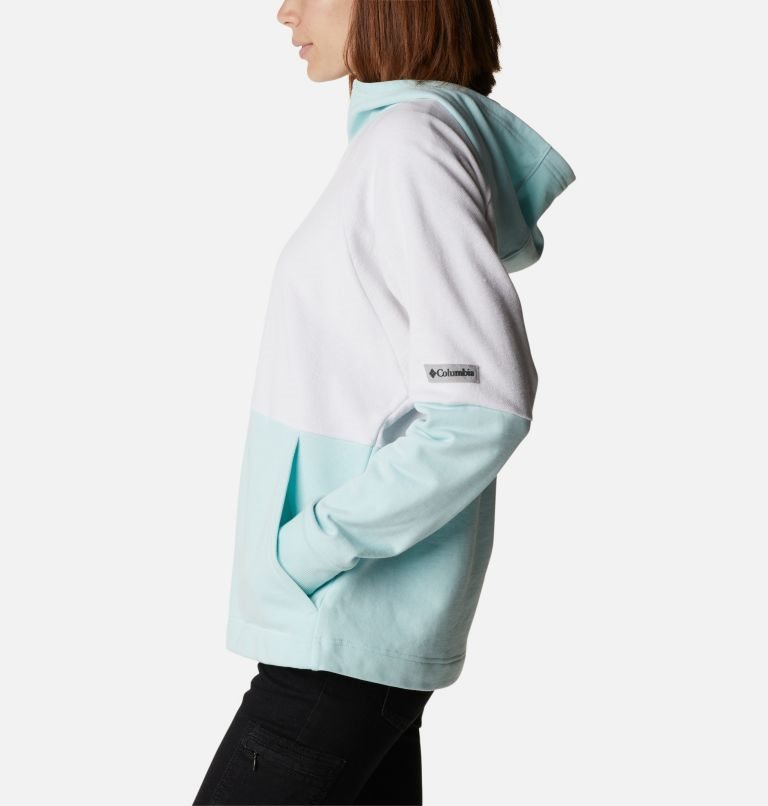 Women's Columbia Lodge French Terry Hooded Full-Zip Jackets White / Turquoise | CA-N64L0