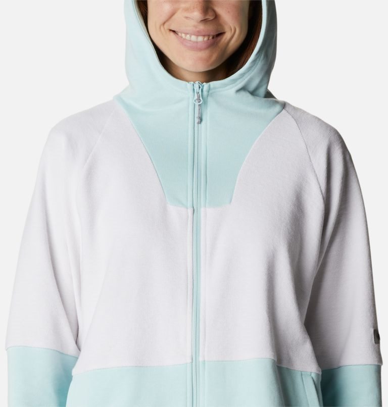 Women's Columbia Lodge French Terry Hooded Full-Zip Jackets White / Turquoise | CA-N64L0