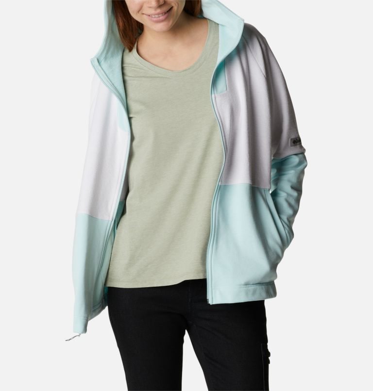 Women's Columbia Lodge French Terry Hooded Full-Zip Jackets White / Turquoise | CA-N64L0